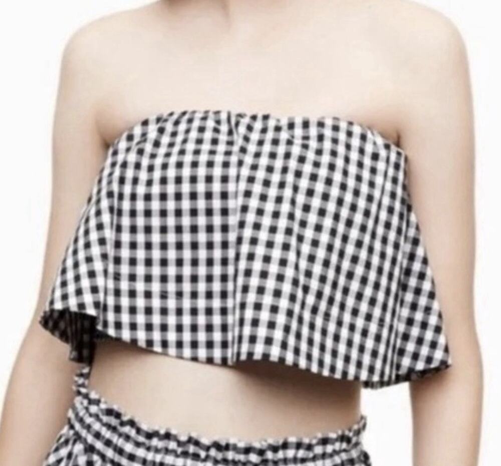 Wilfred Aritzia Bonaventure Cropped Top Size M Black White Gingham Countrycore